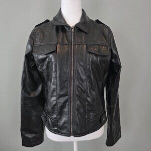Vintage Y2K Vegan Leather Moto Jacket Sz M. Punk Goth Streetwear Grunge Witchy
